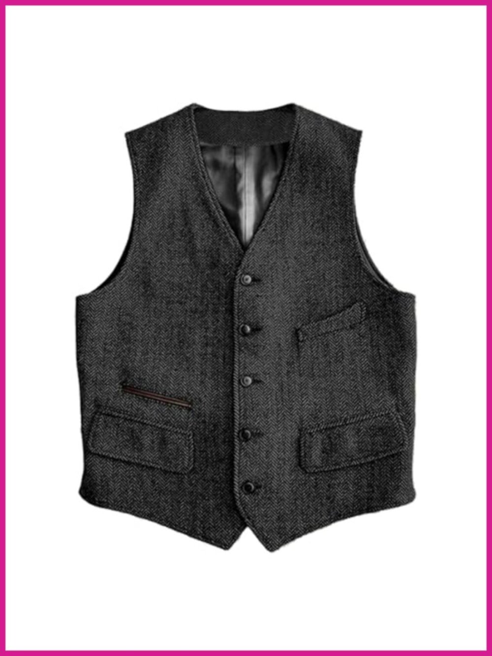Mens Wool Blend Herringbone Suit Vest V Neck 5 Button Regular Fit Waistcoat